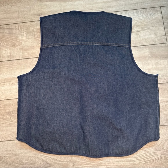 Vintage Sears Roebucks Western Wear Sherpa Vest Mens XL Biker Cowboy Denim Blue - Picture 6 of 14